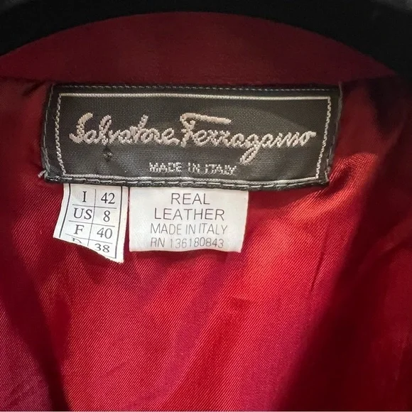 Salvatore Ferragamo Women’s Red Authentic Leather Jacket Vintage Size 8 EU42